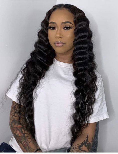 Sew In Weave With Leave Out Middle Part Crimps, Crimped Weave Hairstyles, Blonde Frontal, Crimped Waves, Deep Wave Lace Front Wig, Bridesmaids Hairstyles, Isee Hair, Wave Lace Front Wig, Loose Deep Wave