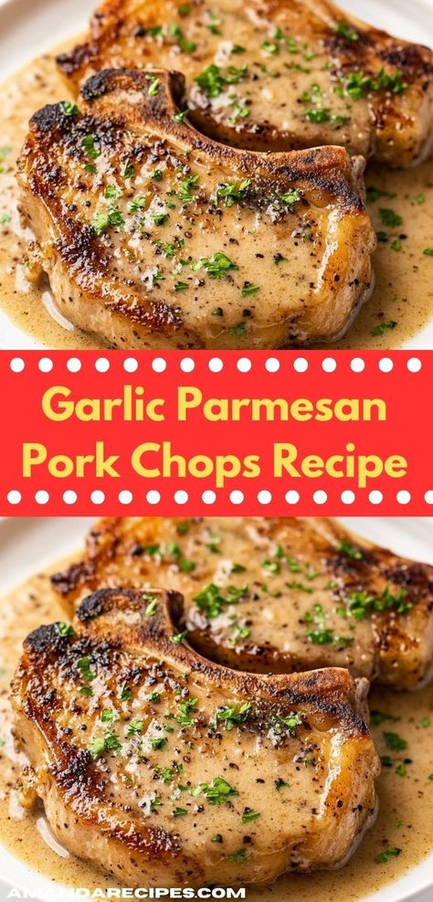 Looking for dinner ideas that impress? These Garlic Parmesan Pork Chops are an easy dinner recipe, featuring succulent pork coated in a rich garlic-parmesan sauce, perfect for a family meal or entertaining guests. Garlic Parmesan Pork Chops, Parmesan Pork Chops, Tender Pork Chops, Garlic Parmesan Sauce, Seared Pork Chops, Italian Spices, Garlic Cheese, Parmesan Crusted, Chops Recipe