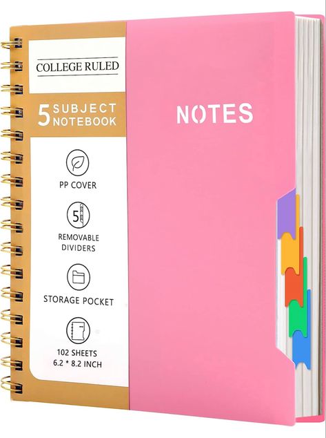 CAGIE 5 Subject Notebook College Ruled 6'' x 8'' Hardcover Spiral Lined Notebook with 5 Removable Colored Dividers 204 Pages Notebooks for Work, School Supplies, Home & Office, Writing Journal Five Subject Notebook, 5 Subject Notebook Organization, 4 Subject Notebook, 5 Subject Notebook, Cute School Supplies For Highschool, Book Dividers, School Wishlist, College Notebook, 2020 Calendar Template