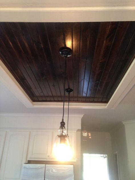 Remove ugly sky light and replace with wood trim ceiling design. Wood Flat Ceiling, Can Lights In Wood Ceiling, Wood Over Popcorn Ceiling, Recessed Lighting In Wood Ceiling, Planking Popcorn Ceiling, Celing Light, Living Room Ceiling, Wood Trim, Living Room Remodel