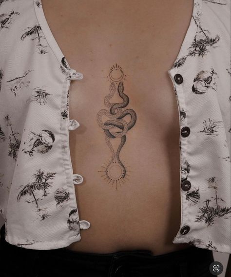 Kundalini Tattoo, Rockstar Tattoo, Sternum Tattoo Design, Serpent Tattoo, Snake Tattoo Design, Sternum Tattoo, Back Tattoo Women, Snake Tattoo, Elegant Tattoos