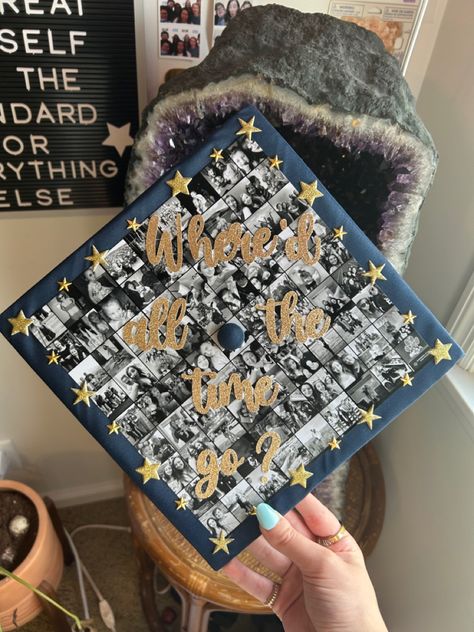 Grad Cap Ideas Pictures, Grad Cap Collage Ideas, Signed Graduation Cap, Long Live All The Magic We Made Grad Cap, Creative Grad Cap Ideas, Unwritten Grad Cap, Grad Cap Ideas With Pictures, Graduation Cap Designs Picture Collage, Graduation Cap Pictures Collage