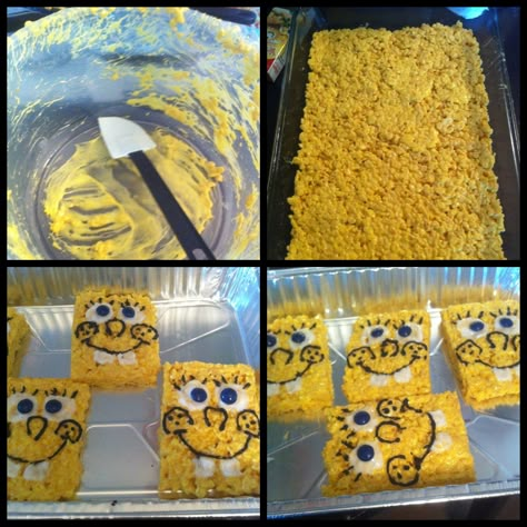 Spongebob Face, Spongebob Birthday Party Decorations, Spongebob Birthday Party, 25th Birthday Parties, Spongebob Party, Spongebob Birthday, Rice Krispy, Rice Crispy Treats, Birthday Party Food