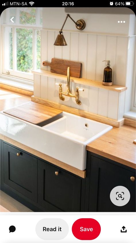 Wall Sink Kitchen, Double Butler Sink Kitchen, Victorian Sink Kitchen, Kitchen Sink Taps Wall Mounted, Wall Mounted Taps Kitchen, Double Butler Sink, Country Style Sink, Wall Mounted Kitchen Tap, Butlers Sink Kitchen