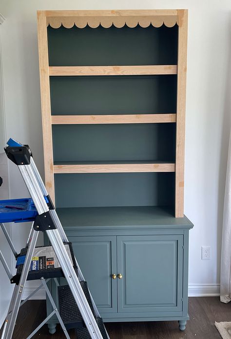 Diy Fireplace With Bookshelves, Diy Kitchen Hutch Ideas, Diy Hutch Top, Ikea Hutch Hack, Diy Hutch Build, Diy Kitchen Hutch, Kitchen Hutch Ideas, Diy Pantry Cabinet, Diy Hutch