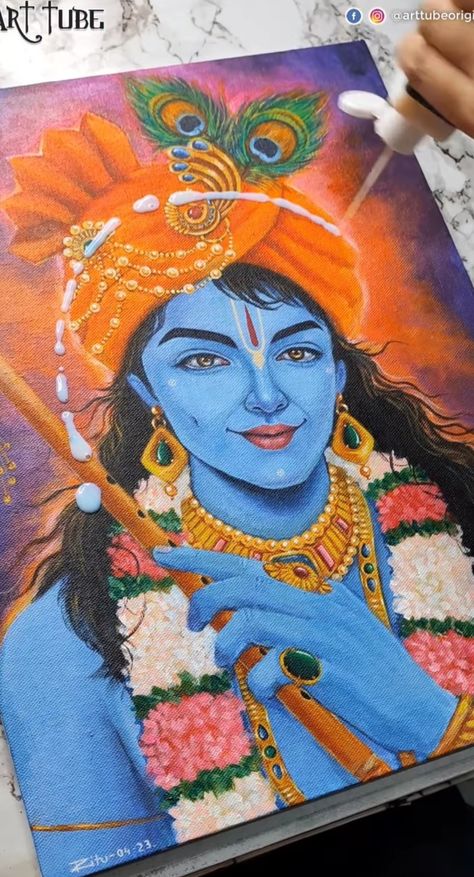 Krishna Potrait Painting, Radha Krishna Aesthetic Drawing Sketch, Krishna Ji Painting Watercolor, Krishna Ji Painting On Canvas, Krishna Painting On Canvas Acrylics, Krishna Drawing Colour, Krishna Canvas Painting Acrylics, Kanha Ji Drawing, Radhe Krishna Sketch