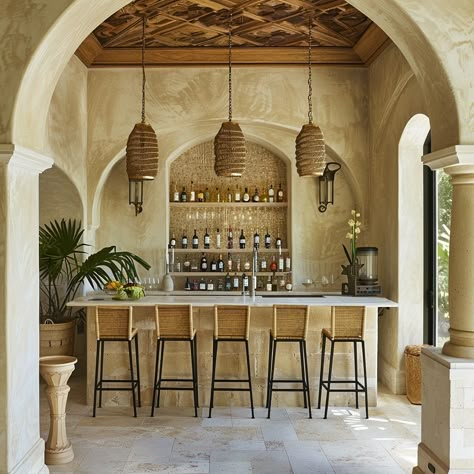 Mediterranean Bar Design, Mediterranean Mood Board, Mediterranean Bar, Boho Cafe, Beach Restaurant Design, Restaurants Design, Mediterranean Restaurant, Mediterranean Style House, Mediterranean Style House Plans