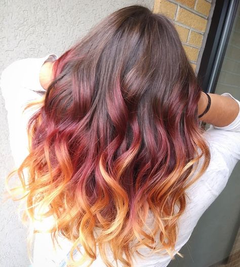 Sunset Ombre, Sunset Ombre Hair, Sunrise Hair, Orange Ombre Hair, Brunette Ombre, Sunset Hair, Hair Color Shades, Short Brown Hair, Orange Ombre