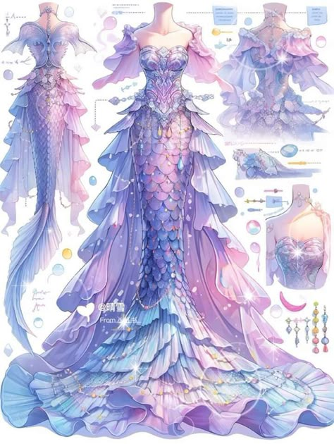 Mermaid Queen Aesthetic, Dreamy Gowns, Fest Outfits, Dress Design Drawing, Fashion Drawing Dresses, Drawing Anime Clothes, Clothing Design Sketches, Fantasy Dresses, Fashion Illustration Dresses