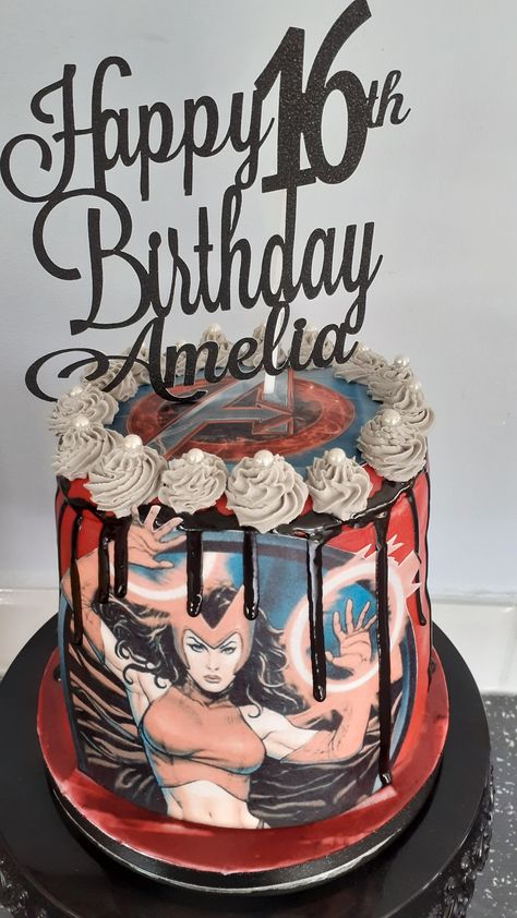 Wanda Cake, Avenger Party, 16th Birthday Cake, Marvel Birthday, Tasty Cakes, Marvel Cake, Wanda Vision, 16 Birthday Cake, Avengers Party