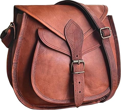 Amazon.com: RUSTIC TOWN 11 inch Small Brown Leather Crossbody Satchel Bag Vintage Purses Handbags for Women : Clothing, Shoes & Jewelry Ren Faire Bag, Messenger Bag Leather Women, Leather Sling Bags, Wardrobe Challenge, Be Organized, Ipad Bag, Messenger Purse, Vintage Crossbody Bag, Crossbody Satchel