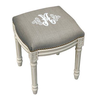 House of Hampton Lombardi Embroidered Monogram Vanity Stool Letter: H, Seat Color: Taupe Amazing Rooms, Condo Bedroom, Ceramic Garden Stools, Vintage Trays, Modern Stools, Embroidered Monogram, Vanity Stool, Wood Vanity, Color Aqua