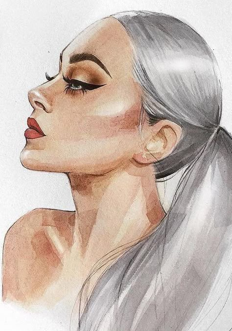 Women Drawing, Art How, Woman Drawing, New Images, A Drawing, Drawing Art, Watercolor Painting, Grey, Hair