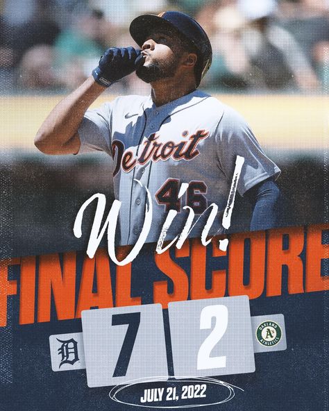 Second half came out swinging. #TigersWin The post Detroit Tigers: Second half came out swinging. #TigersWin… appeared first on Raw Chili. Final Score Graphic, Score Graphic, Graphic Score, Graphic Ideas, Sport Art, Sports Graphic Design, Oakland Athletics, Detroit Tigers, Coming Out