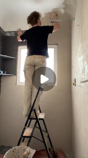 2.1M views · 100K likes | Lone Fox by Drew Michael Scott on Instagram: "Yes I did plaster over my bathroom tile (and walls and ceiling)! 🤩 Going through the work of ripping out all the tile, dry walling and refinishing the shower sounded AWFUL and not to mention expensive. I used this product called concretta by @meodedpaint that’s made to go over the top of tile (not sponsored)! I troweled it on, smoothed it with a sponge and repeated! Sanded in the end for a smoothe finish and it’s totally waterproof! Send this to someone who hasn’t tackled their bathroom makeover yet, maybe it can spark an idea! 💪🏻😂 #smallbathroom #bathroommakeover #diy" Plastered Bathroom Ideas, Plastering Over Bathroom Tiles, Plastering Over Tiles, Greek Villa Bathroom Walls, Bathroom Plaster Walls, Lone Fox Bathroom, Plaster Over Tile Bathroom, Plaster Bathroom Walls, Plaster Wall Bathroom