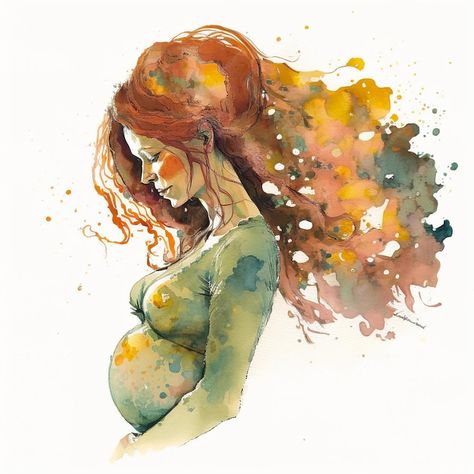 Pregnant Watercolor, Belly Drawing, Yoga Prenatal, A Pregnant Woman, Prenatal Yoga, Poetry Art, Big Belly, Water Colors, Pregnant Woman