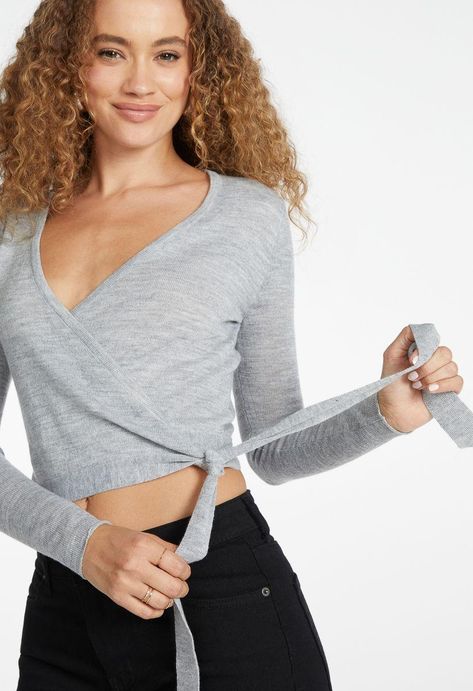 ShoeDazzle Light Heather Grey female Fashion >> Clothing >> Tops >> Blouse regular Ballet Wrap Top Ballet Wrap Sweater, Ballet Wrap Top, Simple Summer Outfits, Tops Blouse, Straight Leg Denim, Wrap Sweater, Female Fashion, Shoe Dazzle, Wrap Top