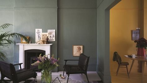 Muted, earthy colours are re-emerging now, including smoky greens and mustard yellow (Credit: Farrow & Ball) Green Living Room Paint, Farrow Bal, Farrow & Ball, Living Colors, Perfect Paint Color, Farrow And Ball, Living Room Green, Living Room Accents, Living Room Grey