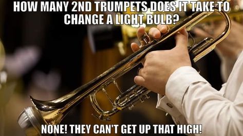 Trumpet Memes Funny, Trumpet Humor, Trumpet Jokes, Percussion Jokes, Trumpet Quotes, Musician Jokes, Music Puns, Trumpet Player, Musician Humor