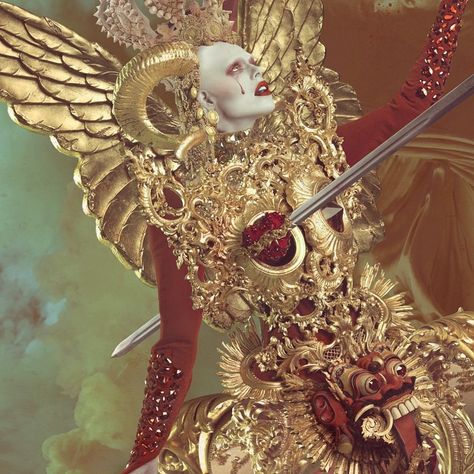 Franz Szony on Instagram: “#tbt crop of my photograph "Unholy One" modeled by the amazing @rainmonsterr. The most ornate gold-leafed costume I've ever created with…” Franz Szony, Art Inspiration Tattoo, Mystery Men, Fashion Paintings, Human Illustration, Devil Mask, Lookbook Inspiration, Cosplay Armor, Optical Art