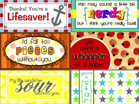 Candy-grams :) Candy Gram Ideas For Work, Valentines Grams, Marketing Goodies, Candy Gram Ideas, Emmaus Agape Ideas, Valentine Grams, Valentine Candy Grams, Candy Bar Sayings, Dylan Lauren