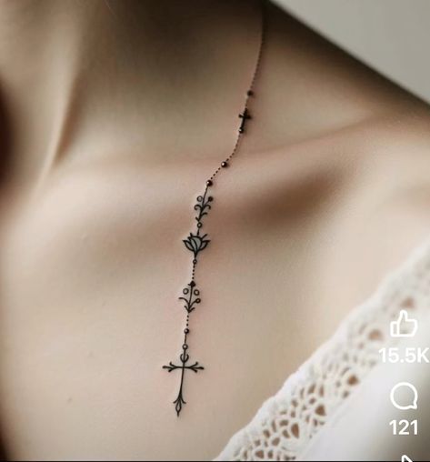 Rosary Tattoo, Cross Tattoos For Women, Writing Tattoos, Tasteful Tattoos, Mother Tattoos, Spine Tattoos For Women, Cute Tattoos For Women, Jewelry Tattoo, Subtle Tattoos