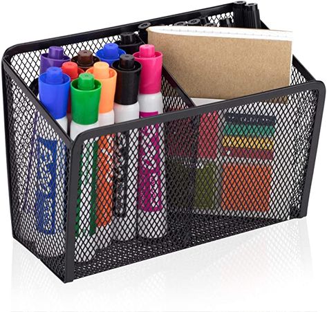 Amazon.com: Workablez Magnetic Pencil Holder - 2 Generous Compartments Magnetic Storage Basket Organizer - Extra Strong Magnets - Perfect Mesh Pen Holder to Hold Whiteboard, Locker Accessories: Office Products Whiteboard Marker Holder, Magnetic Pen Holder, Pencil Holders For Desk, Magnetic Organizer, Locker Organization, Marker Holder, Locker Accessories, Magnetic Pen, Magnetic Storage