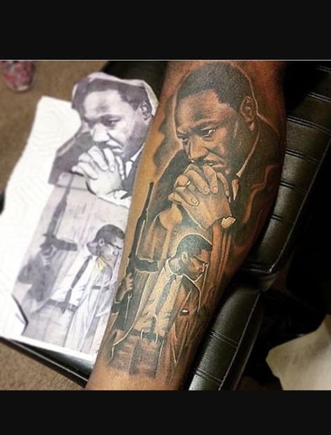 Malcolm and Martin Tat Malcolm X Tattoo, Martin Tattoo, Black Men Tattoos, African Tattoo, Wolf Tattoo Sleeve, History Tattoos, Men Tattoos Arm Sleeve, X Tattoo, Forarm Tattoos