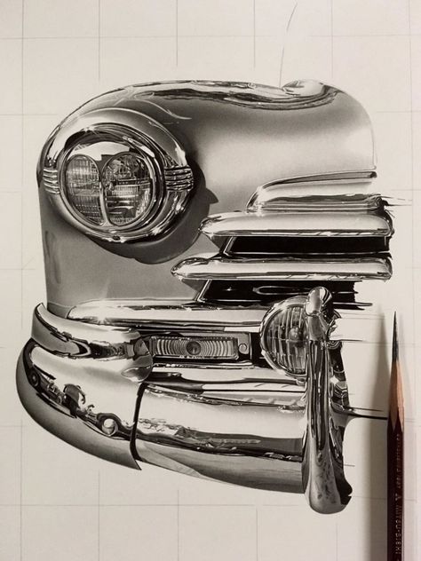 Highly Detailed Close-Ups of Amazing Hyper Realistic Pencil Drawings «TwistedSifter Car Drawing Pencil, Hotrod Art, Close Up Art, Realistic Sketch, Hyper Realistic Paintings, Realistic Pencil Drawings, Cool Car Drawings, Automotive Artwork, Cat Sketch