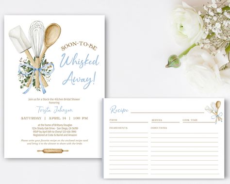 Recipe Bridal Shower Invitations, Recipe Card Bridal Shower Ideas, Baking Bridal Shower Theme, Cooking Theme, Bridal Shower Champagne, Bridal Shower Inspo, Recipe Cards Template, Bridal Shower Planning, Event Stylist