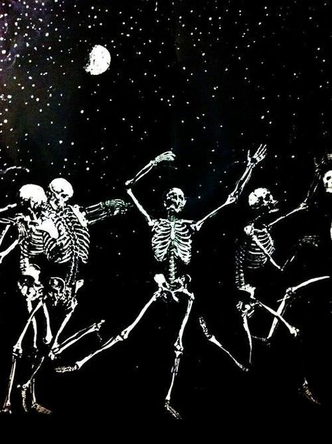 dancing under the stars Art Beat, Skeleton Art, Spooky Scary, The Night Sky, Skull And Bones, Memento Mori, Grateful Dead, Pics Art, Skull Art