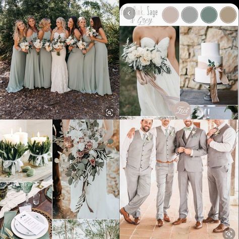 Light Grey And Sage Wedding, Grey And Cream Wedding Theme, Agave Green Wedding Theme, Grey And Eucalyptus Wedding, Sage Green And Taupe Wedding Theme, Grey And Sage Wedding Theme, Light Grey Groomsmen Suits With Sage Green, Sage Green Gray Wedding, Neutral Colors For Wedding