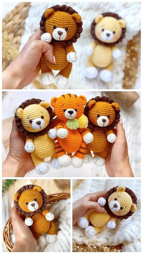 Lion Crochet, Crochet Lion, Crochet Toys Free, Easy Crochet Animals, Step By Step Crochet, Crochet Animals Free Patterns, Crochet Ornaments, Haken Baby, Crochet Flower Tutorial