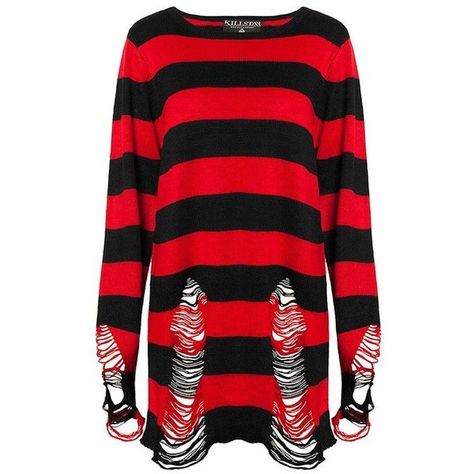 Killstar Krueger Knit Sweater Top Black Red Stripe Goth Baggy Grunge... (€45) ❤ liked on Polyvore featuring tops, sweaters, shirts, red, dresses, knit sweater, striped sweater, red stripe sweater, red knit sweater and grunge shirts Distressed Knit, Ripped Sweater, Red Striped Shirt, Red And Black Shirt, Black Striped Shirt, Baggy Sweaters, Attitude Clothing, Gothic Shirts, Red Knit Sweater