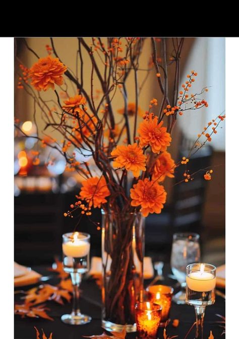 Centerpieces Wedding Orange, Burnt Orange Sweetheart Table, Rustic Sweetheart Table Wedding, Burnt Orange Wedding Ideas, Burnt Orange Weddings Decorations, Orange Wedding Ideas, Eucalyptus Centerpiece, Wildflower Centerpieces, Burnt Orange Wedding