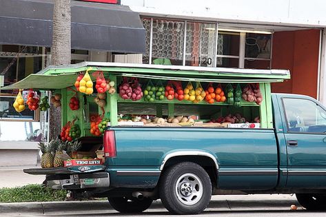 Produce truck, Miami Beach | Dave Cook | Flickr Market Trailer, Mobile Food Pantry, Ice Cream Trucks, Mobile Market, Farmers Market Booth, Farmers Market Display, Vegetable Stand, Food Truck Business, Food Cart Design