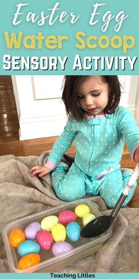 This is a simple and inexpensive Easter activity to do with your baby or toddler. It requires very little set up and common household items and addresses fine motor skills, language, and sensory play. Grab some Easter eggs, a plastic container, a spoon, and you're ready for a simple sensory activity this Easter season. Easter For Babies Activities, Easter Sensory For Toddlers, Easter Activities For Infants, Easter Lesson Plans Preschool, Easter Toddler Activities, Activity Bins, Easter Sensory Bin, Daisy Activities, Springtime Activities