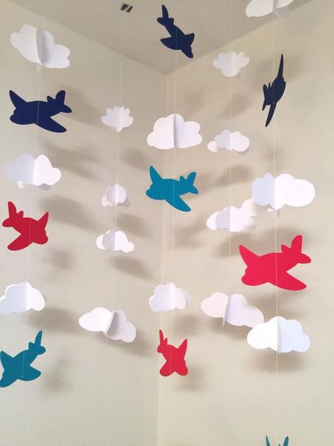 Airplane Nursery Mobile - Airplane birthday garland backdrop - Time Flies Airplane Baby Shower Decor -DIY Airplane moble - your color choice Time Flies Birthday, Planes Birthday Party, Planes Birthday, Airplane Baby Shower, Airplane Crafts, Birthday Wreath, Airplane Nursery, Airplane Theme, Boy Baby Shower Ideas