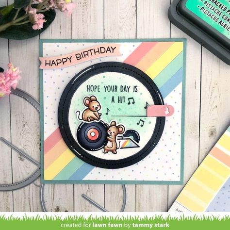 Lawn Fawn Intro: Give It a Whirl, Give It a Whirl Scalloped Add-on & Give It a Whirl Template - Lawn Fawn Musical Cards, Cloud Stencil, Circle Borders, Lawn Fawn Blog, Old Vinyl Records, Lawn Fawn Stamps, Woodland Critters, Lawn Fawn Cards, Interactive Cards