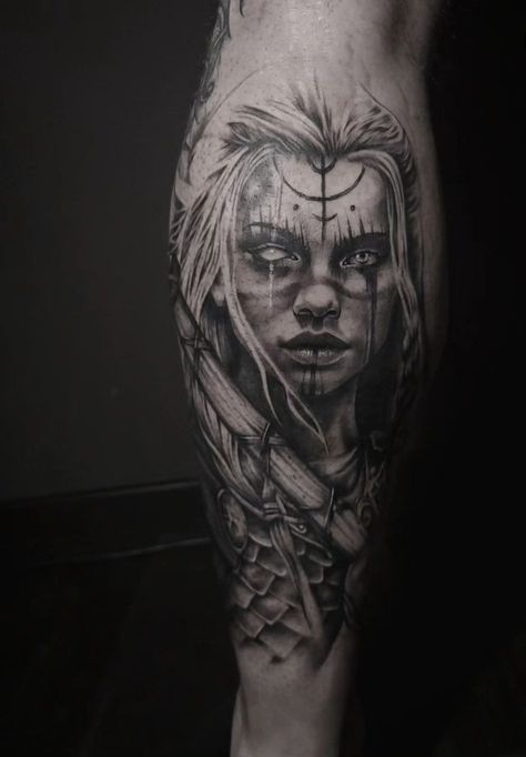 Freya Viking Tattoo, Female Viking Tattoo Ideas, Norse Goddess Tattoo, Freyja Tattoo Norse Mythology, Viking Woman Tattoo, Shaman Tattoo, Gaia Tattoo, Freya Tattoo, Natur Tattoo Arm