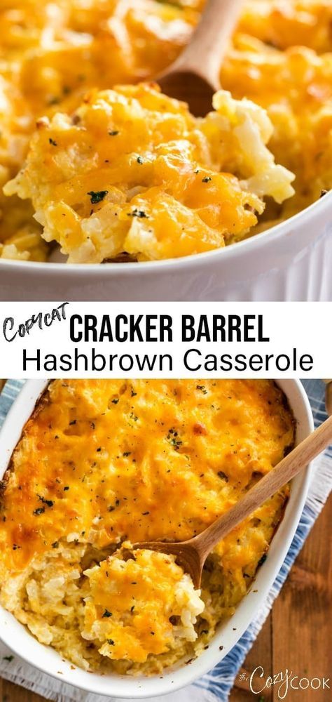 This Hashbrown Casserole tastes just like the Cracker Barrel version and is so easy to make. Plus, you can make it ahead of time and can freeze leftovers! | The Cozy Cook | #hashbrowns #casserole #crackerbarrel #breakfast #brunch #copycat #comfortfood Cracker Barrel Cheesy Potatoes, Cracker Barrel Potatoes, Cracker Barrel Copycat, Cracker Barrel Hashbrown, Freeze Leftovers, Hashbrown Casserole Easy, Cracker Barrel Hashbrown Casserole, Cheesy Crackers, Hashbrown Casserole Recipe