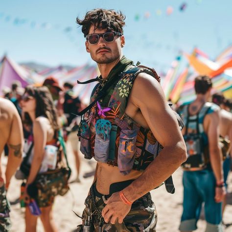 Men's Festival Essentials: Gear Up for Epic Adventures! Men’s Raves Outfit, Edc Orlando Outfits, Disco Fairy, Music Festival Outfits Rave, Outfit Techno, Orlando Outfits, Festival Survival Kit, Hunter The Reckoning, Rave Men