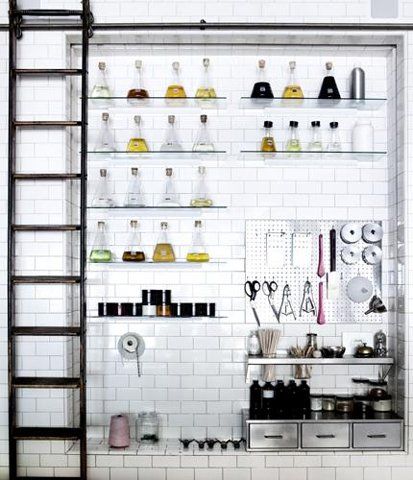 Apothecary Kitchen Ladder Kitchen, Rolling Ladder, Pegboard Storage, Laboratory Design, Library Ladder, 3d Studio, Beakers, Cafe Bar, Retail Design