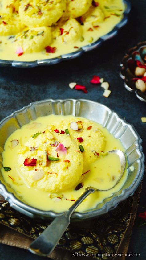 Rasmalai | Rasmalai Recipe | Kesar Rasmalai - Aromatic Essence Indian Food Catering, Rasmalai Recipe, Samosa Chaat, Popular Desserts, Indian Sweet, Indian Street Food, Indian Desserts, Indian Sweets, Recipe Using