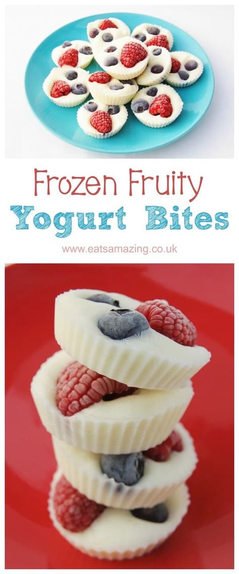 Frozen Fruity Yogurt Bites Yummy healthy kid snack or treat with less sugar than regular icecream! These would make fun treats for kids parties too. #kids #children #snacks #yoghurt #fruit #summer #healthy #healthy #treats #party #lesssugar #sugar #donut Fruit Health, Yogurt Bites, Sugar Donut, Baby Finger Foods, Fruit Summer, Easy Meals For Kids, Summer Snacks, Fun Treats, Healthy Fruits