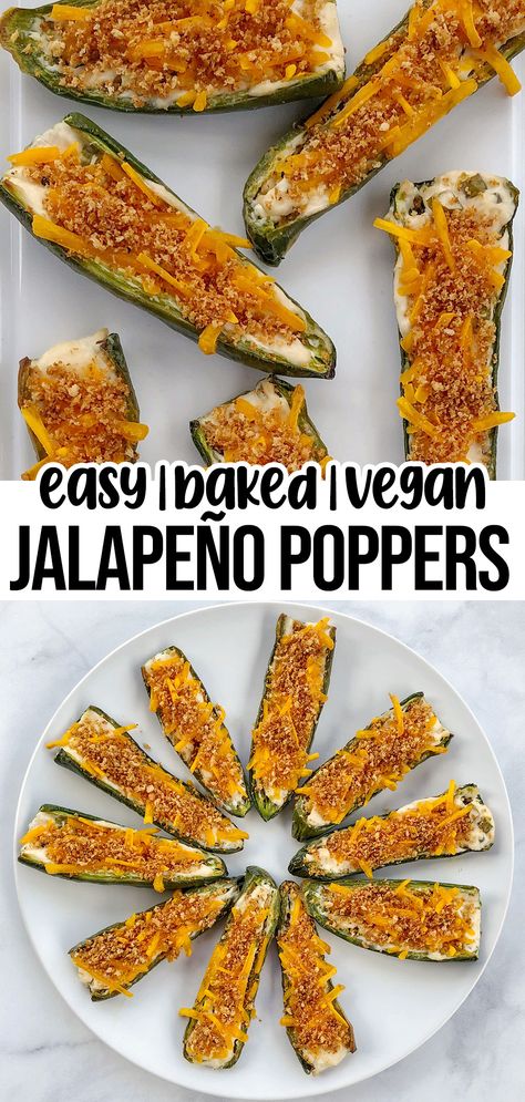 baked jalapeno poppers with cream cheese, shredded cheese, and breadcrumbs. Jalapeno Poppers Oven, Dairy Free Jalapeno Poppers, Gluten Free Jalapeno Poppers, Plant Based Cream Cheese, Vegan Jalapeno Poppers, Jalapeno Poppers Recipe, Vegan Apps, Dairy Free Appetizers, Df Recipes