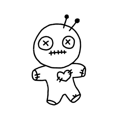 Simple hand drawn halloween cute voodoo rag doll girl black outline vector design isolated on white background Voodoo Doll Outline, Simple Horror Art, Voodoo Doll Tattoo Simple, Voodoo Doll Tattoo, Stick Poke, Stick Poke Tattoo, Doll Tattoo, Pyrography Patterns, Doll Drawing