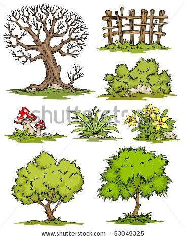 I think these trees and bushes may be perfect! Bush Drawing, How To Draw Realistic, Landscape Clipart, Cartoon Trees, Draw Realistic, Flower Mural, Brain Art, Tree Sketches, Portrait Cartoon