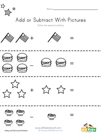 Patriotic Pictures, Printable Activities For Kids, Simple Addition, Adding And Subtracting, All Kids, School Subjects, Printable Activities, Addition And Subtraction, Worksheets For Kids