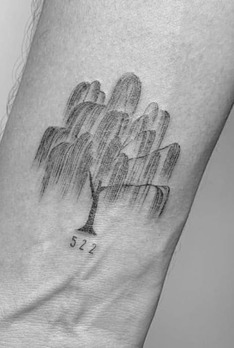 Wheeling Willow Tree Tattoo, Tattoo Willow Tree, Meaningful Tree Tattoos, Simple Willow Tree Tattoo, Tattoo Weeping Willow, Weeping Willow Tattoo Simple, Dainty Willow Tree Tattoo, Weeping Willow Tree Tattoo, Tiny Weeping Willow Tree Tattoo